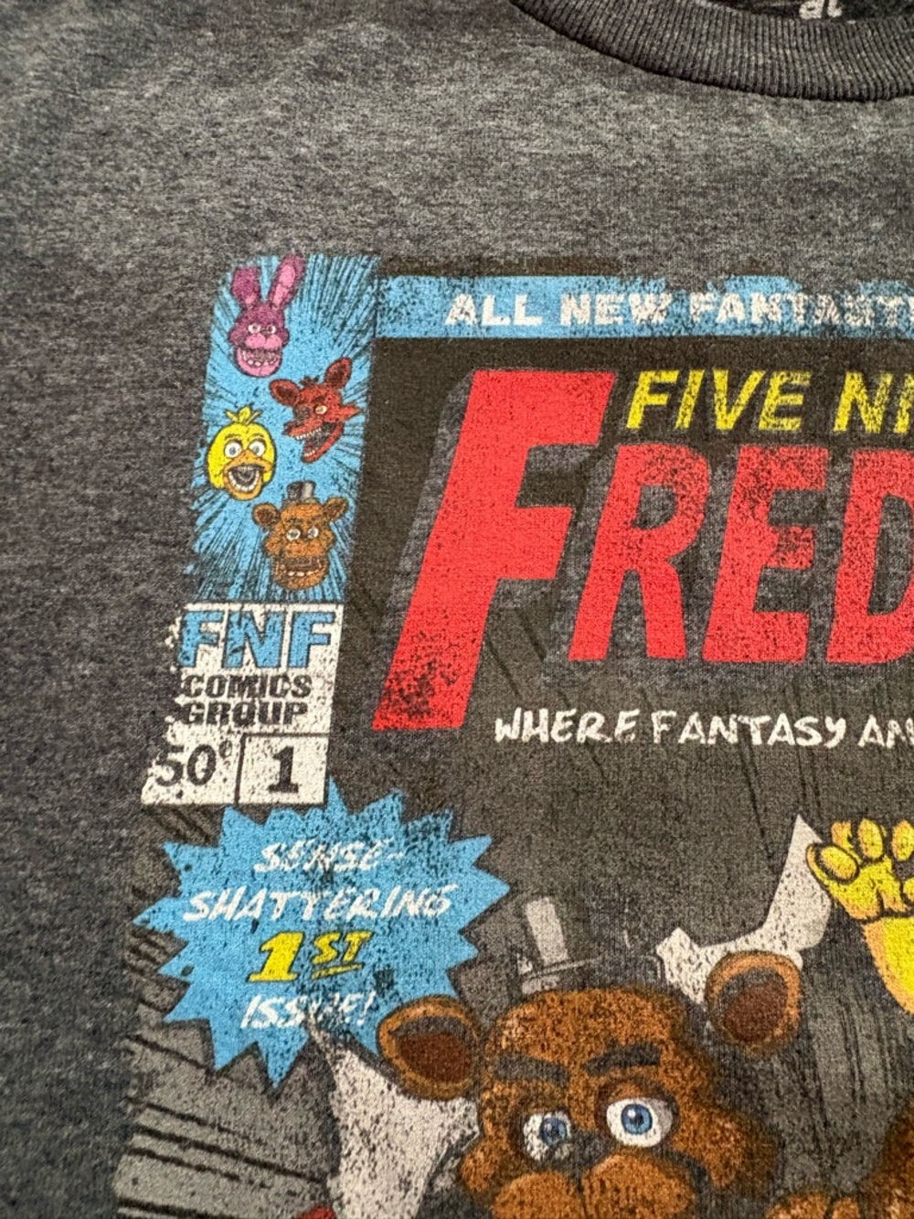 **FIVE NIGHTS AT FREDDY’S** Kids Graphic Tee - Charcoal VINTAGE MEDIUM M - Picture 4 of 10